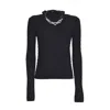 Rabanne Fitted Black Sweater With Textured Knit And Ruffle Trim In Black