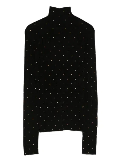 RABANNE FITTED BLACK WOOL SWEATER WITH METALLIC STUDS