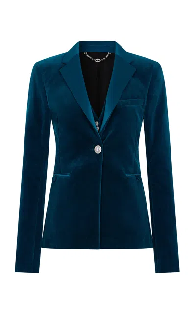 Rabanne Fitted Cotton-blend Velvet Blazer In Blue