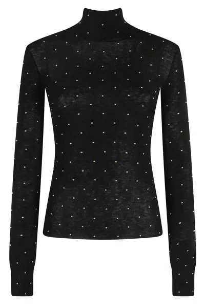 Rabanne Fitted High-neck Sweater With Strass Embellishments In Black