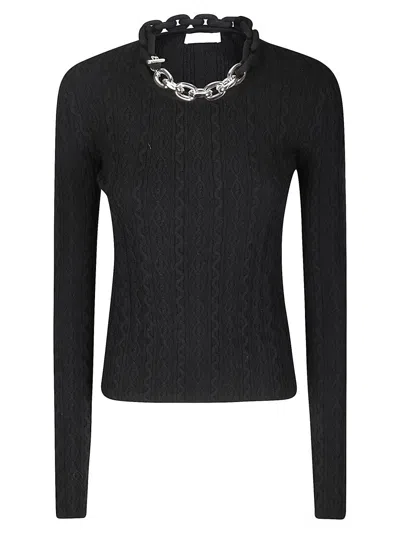 Rabanne Fitted Long-sleeve Top With Textured Knit In Black