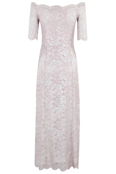 Rabanne Fitted Off-the-shoulder Lace Midi Dress With Silver Accents In Multi