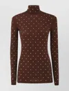 Rabanne Fitted Polka Dot Turtleneck Top In Brown