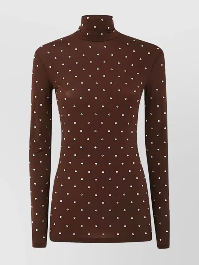 Rabanne Fitted Polka Dot Turtleneck Top In Brown