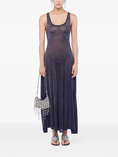 Rabanne Flared Hotfix Knit Dress In Blue