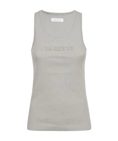 Rabanne Flocked-logo Sleeveless Top In Gray