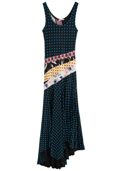 Rabanne Flocked Panelled Satin Maxi Dress In Multicoloured 1