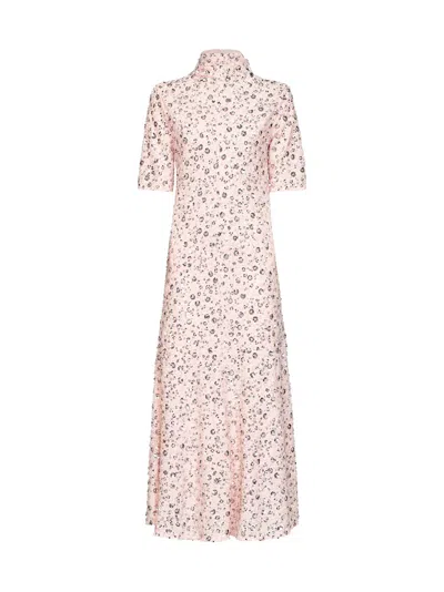 Rabanne Floral Bead And Sequin Embroidery Midi Dress In Pink