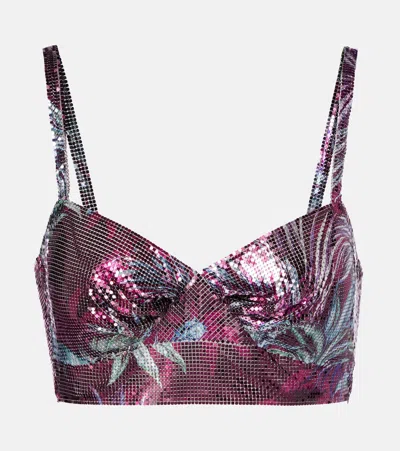 Rabanne Cropped Printed Chainmail Top In Multi