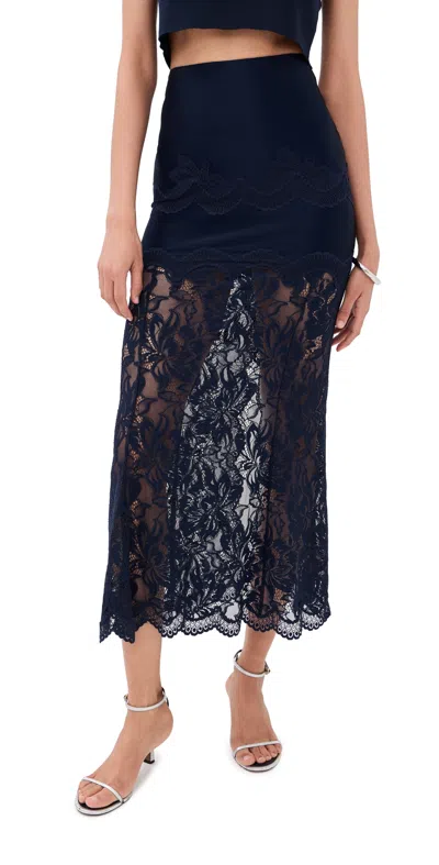 Rabanne Floral Combo Skirt Deep Navy In Blue