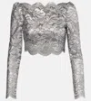 Rabanne Long Sleeve Metallic Lace Top In Gray