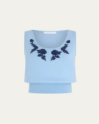 Rabanne Floral Embroidered Rib Knit Sleeveless Sweater In Blue