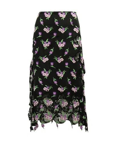 Rabanne Floral Embroidered Skirt In Black Viscose