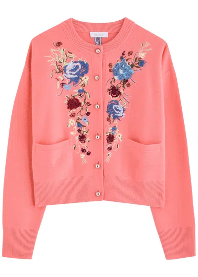 Rabanne Embroidered Crystal-embellished Wool And Cashmere-blend Cardigan In Pink Light
