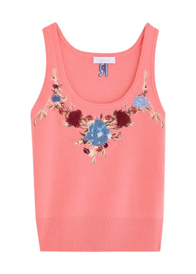 Rabanne Floral-embroidered Wool-blend Tank In Pink Light