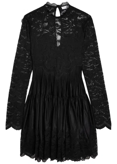 Rabanne Floral Guipure Lace And Satin-jersey Mini Dress In Black