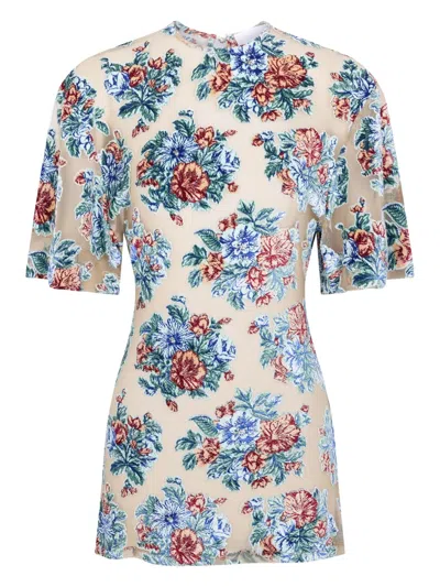 Rabanne Floral-jacquard T-shirt In Blue