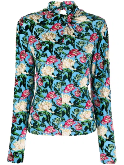 Rabanne Floral-jacquard Twist-neck Top In Multicolour