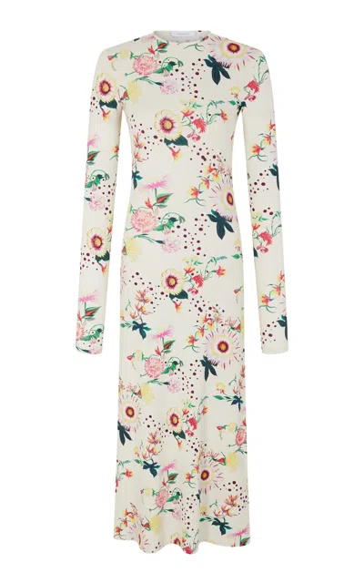 Rabanne Floral Jersey-knit Midi Dress In Neutral