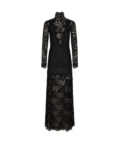 RABANNE PACO RABANNE LACE JERSEY LONG DRESS