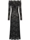 Rabanne Twist Front Off The Shoulder Long Sleeve Lace Midi Dress In Black