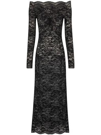 RABANNE FLORAL-LACE BARDOT-COLLAR DRESS
