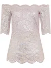 Rabanne Off-the-shoulder Lace Top With Floral Patterns In Rosa