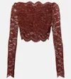 Rabanne Floral Lace Long Sleeve Cropped Top In Brown