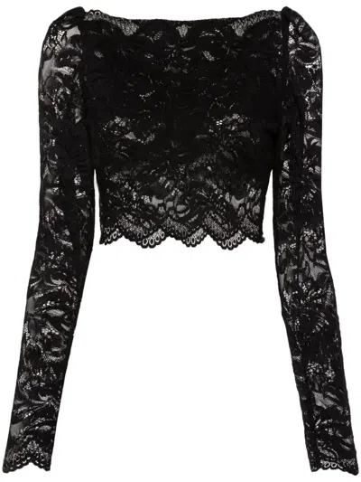 Rabanne Floral Lace Cropped Top In Black