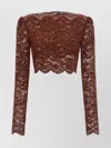 Rabanne Floral Lace Long Sleeve Cropped Top In Burgundy