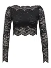 Rabanne Fitted Cropped Lace Top With Long Sleeves In Black