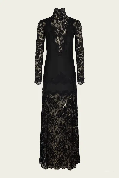 RABANNE FLORAL LACE MAXI DRESS IN BLACK