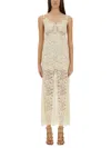 Rabanne Ivory Stretch Lace Evening Dress In Neutrals