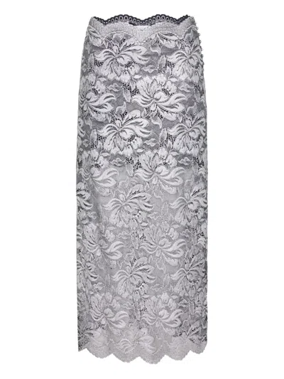Rabanne Floral-lace Midi Skirt In Gray