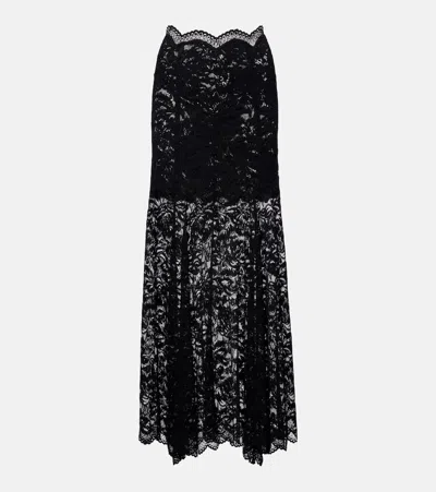 Rabanne Lace-edged Midi Skirt With High Waist And Decorative Buttons In Black