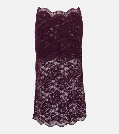Rabanne Midi Dress Off Shoulder Button Lace In Burgundy