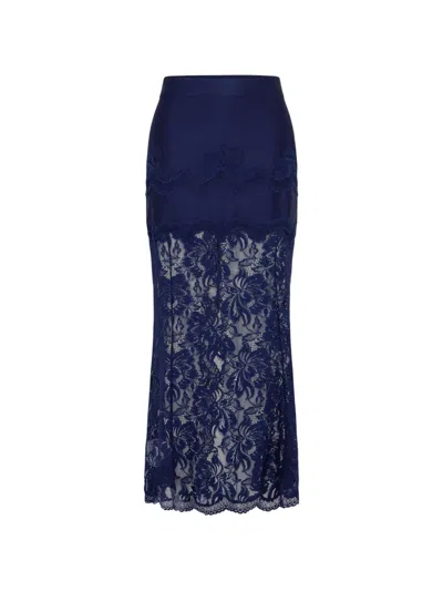 Rabanne Floral Lace Midi Skirt In Blue