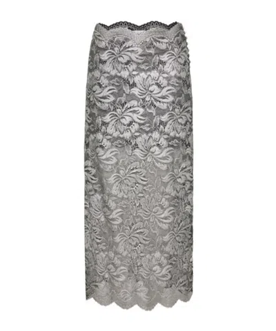 Rabanne Scalloped Metallic Stretch-lace Midi Skirt In Black