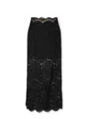 Rabanne Floral Lace Midi Skirt With Golden Buttons In Black