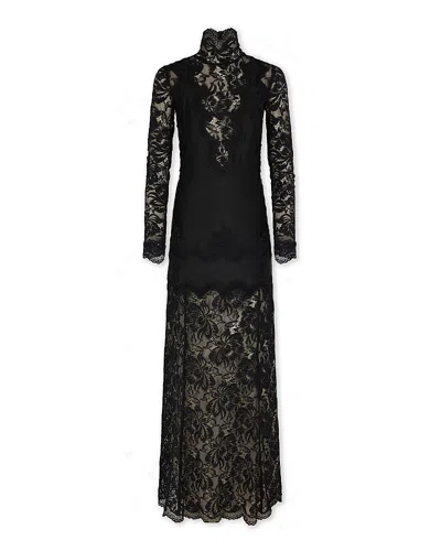 Rabanne Floral Lace Mock Neck Maxi Dress In Black