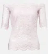 Rabanne Foiled Metallic Stretch Lace Off The Shoulder Top