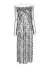 Rabanne Floral Lace Off-the-shoulder Long-sleeve Midi Dress In Silver