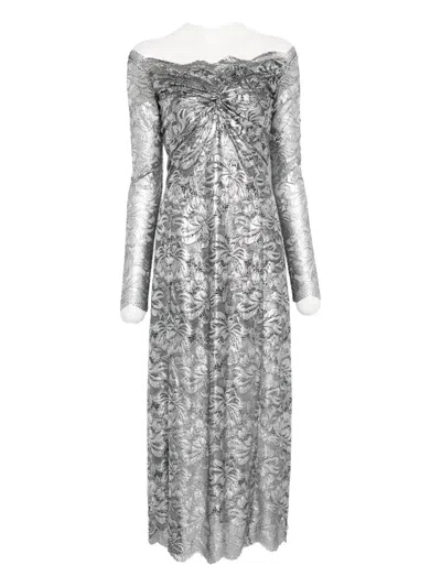 Rabanne Floral Off-the-shoulder Maxi Dress In Metallic