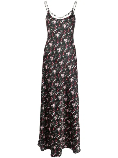 Rabanne Floral-print Chain-link Maxi Dress In Brown