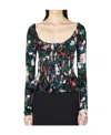 Rabanne Floral Print Viscose Top With Pleated Design In Black