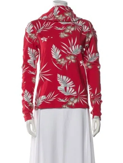 Pre-owned Rabanne Floral Print Cowl Neck Top In Red