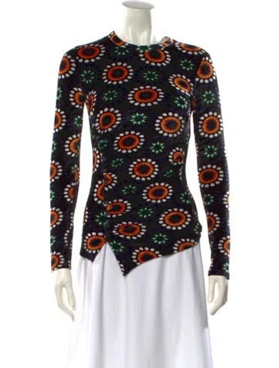 Pre-owned Rabanne Floral Print Crew Neck Blouse In Black