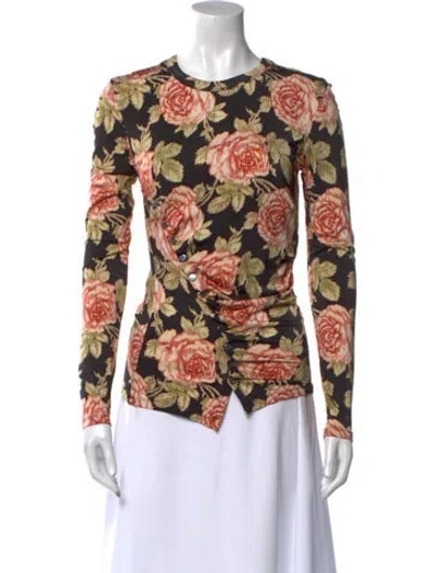 Pre-owned Rabanne Floral Print Crew Neck Blouse In Black