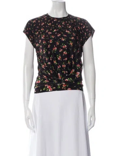 Pre-owned Rabanne Floral Print Crew Neck Crop Top In Black