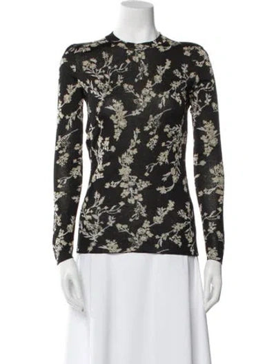 Pre-owned Rabanne Floral Print Crew Neck Top In Black